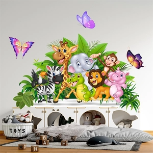 Stickers muraux animaux de dessin animé avec girafe et éléphant pour chambre d'enfant