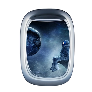 3D space porthole wall sticker featuring an astronaut viewing earth from a spaceship window