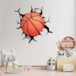 3D basketball wall sticker with realistic wall crack effect for kids bedroom decor
