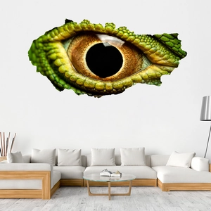Detail showing high-definition 3D lizard eye wall sticker with realistic green scale textures