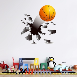 3D cracked wall basketball wall sticker detail showing high-quality vinyl textures and depth