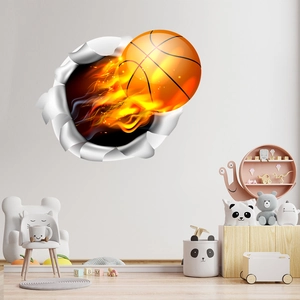 Dettaglio dell'adesivo murale 3D basket con effetto fiamma per camera dei bambini
