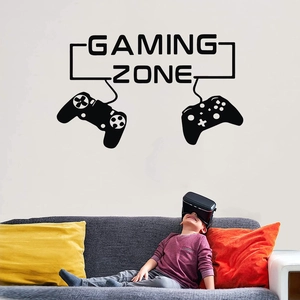 Creative vinyl gaming zone wall decal with controllers for living room decoration
