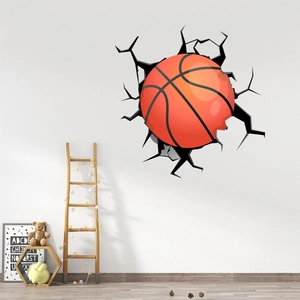 3D basketball wall sticker with black crack effect on white wall in kids room