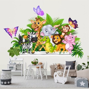 Stickers muraux animaux de la forêt avec éléphant et girafe pour chambre enfant