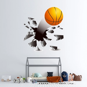 3D basketball wall decal breaking through wall for children's room sports decoration