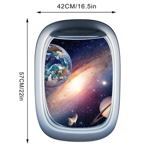 3D space porthole wall sticker with earth and planet views 42cm by 57cm size details