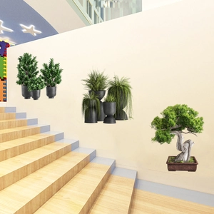Green potted pine and fern wall stickers for living room decor with high quality finish