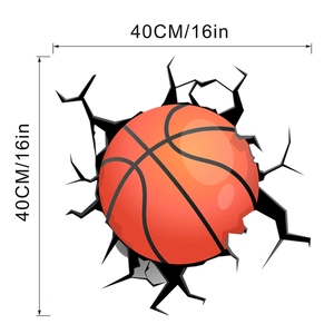 Detail view of 3D basketball wall sticker showing 40x40cm size dimensions and crack effect