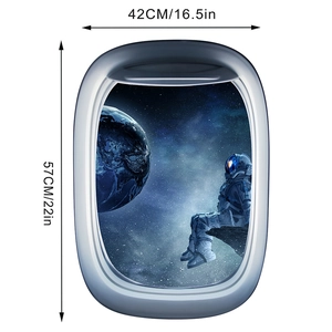 3D outer space wall sticker showing astronaut and earth with size marks 42x57cm
