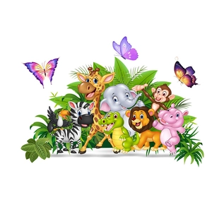 Stickers muraux animaux de la jungle avec girafe éléphant et singe pour chambre d'enfant