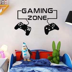 Creative black Gaming Zone wall decal with controllers for boys room or gaming area decor