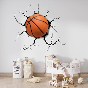 3D basketball wall sticker with realistic wall crack effect for kids bedroom decor