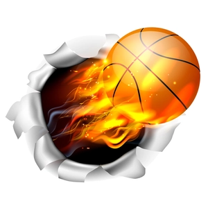 Adesivo da parete basket 3D con effetto fiamme e foro strappato realistico decorativo