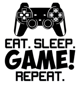 Detail of Eat Sleep Game Repeat wall decal showing black gamepad silhouette graphics