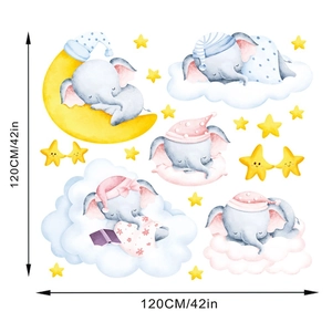Watercolour elephant wall decals with moon and stars, dimensions 120cm for kids rooms