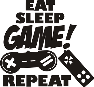 Eat Sleep Game Repeat vinyl wall decal with gaming controller icons for home decor