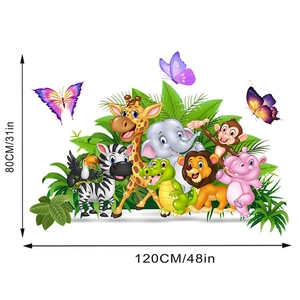 Sticker mural animaux de la jungle avec lion et éléphant dimensions 120cm x 80cm