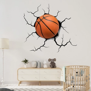 3D basketball wall sticker with realistic wall crack effect for children room decor