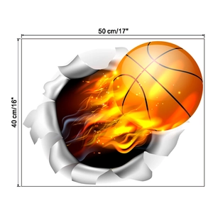 Dimensioni dettagliate dell'adesivo murale basket 3D con effetto fiamme e crepe
