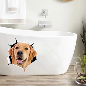 3D realistic golden retriever wall decal sticker for bathroom bathtub decor