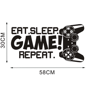 Vinyl game wall decal featuring game controller silhouette and 'Eat Sleep Game Repeat' slogan