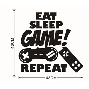 Eat Sleep Game wall sticker featuring a black controller design for gaming room decor