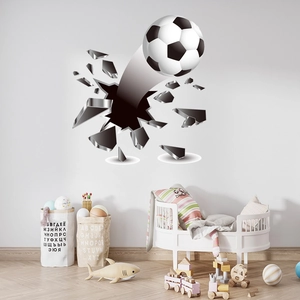 3D football breaking through wall sticker for children bedroom and sports room decor