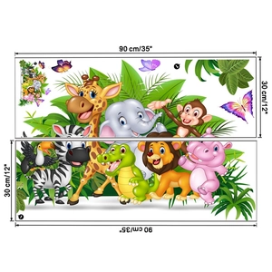 Mise en page détaillée des stickers muraux animaux de la jungle avec dimensions