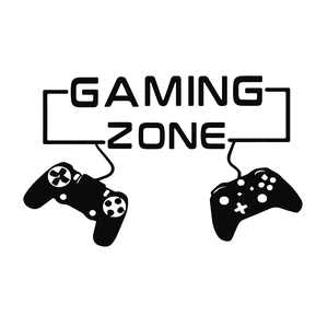 Removable black vinyl wall decal featuring Gaming Zone text and dual game controllers