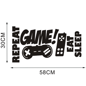 Detailed size specifications for Eat Sleep Game vinyl wall decal, 58cm by 30cm dimensions