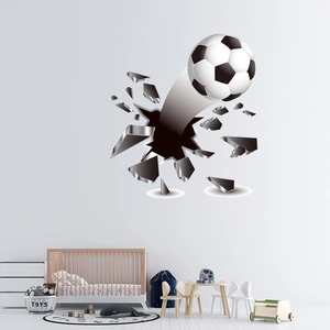 Detailed view of 3D football wall decal breaking through wall for children room decor
