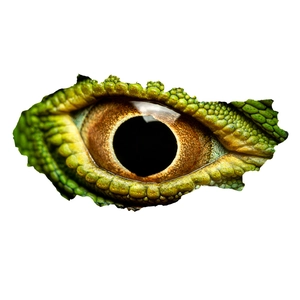 Close-up of 3D dinosaur eye wall sticker with green scales and golden iris details