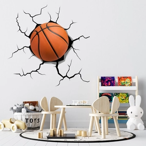 3D basketball wall decal with realistic black crack effect for kids bedroom decor