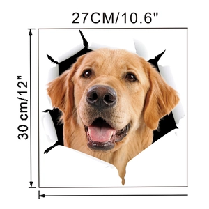 3D Golden Retriever wall sticker detail with dimensions 27cm by 30cm on white background