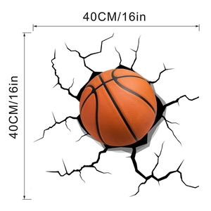 Close-up of 3D basketball wall sticker with cracked wall effect and 40cm size markings