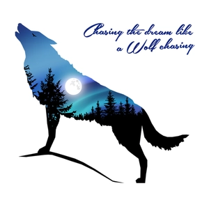 Artistic wolf silhouette wall sticker with forest night sky and moon double exposure