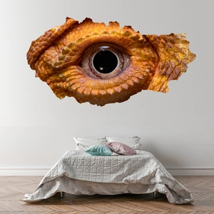 3D reptile eye wall decal with realistic broken wall effect and orange lizard eye texture