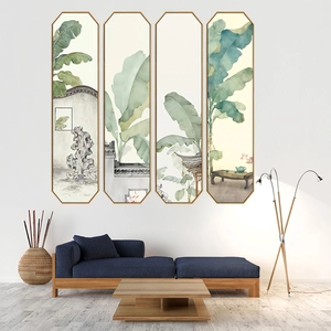 Chinese Style Green Banana Leaf Wall Stickers Ink Painting Zen Landscape Waterproof PVC Wall Decals For Home Office Decor