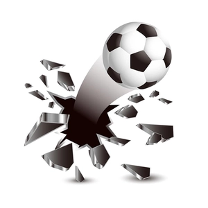 3D cracked wall effect vinyl soccer ball wall sticker with realistic gray flying debris
