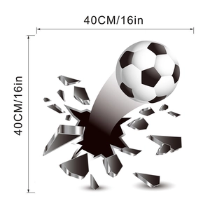 Detail of 3D cracked wall soccer wall sticker with dimensions 40x40cm 16x16in