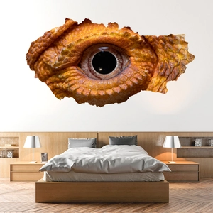 Detailed realistic 3D dinosaur eye wall sticker with vibrant orange scales and textures