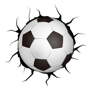 Detailed 3D soccer ball wall sticker featuring a realistic black crack effect on PVC
