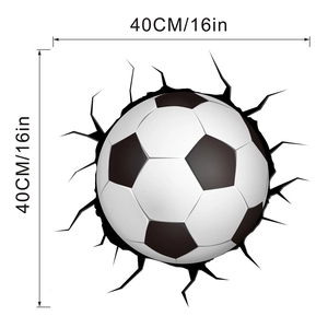Detailed 3D cracked wall soccer ball wall decal sticker with 40cm 16in size marking