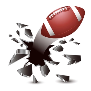 3D American football breaking through wall decal detail showing realistic red brown texture