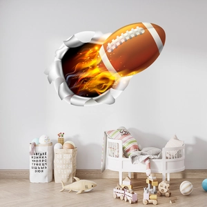 Adesivo murale 3D con football americano in fiamme per decorazione camera sportiva