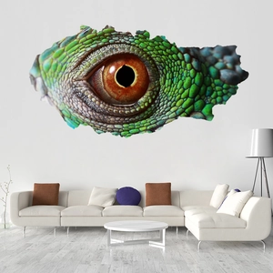 3D realistic reptile eye wall sticker with green scales for modern living room decor