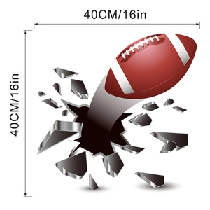 3D American football wall sticker with crack effect detail, size 40x40cm decor