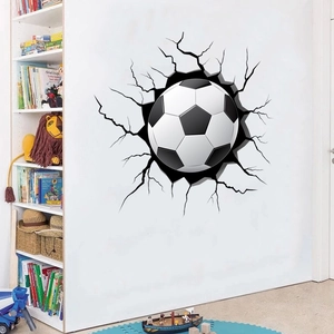 3D cracked wall effect soccer ball wall decal sticker for kids bedroom decor