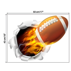 Dettaglio adesivo da parete football 3D effetto fuoco dimensioni 50cm x 40cm decorativo